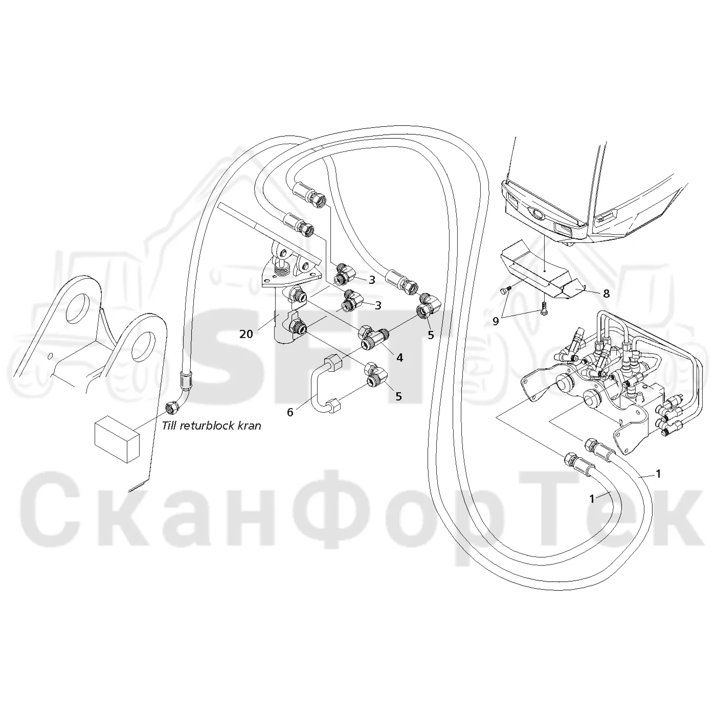 Схема: Valmet / Лесозаготовительные машины / Valmet 941.1 / Valmet 941.1 / Каталог запасных частей / Тормоза / Тормоза на 6 колес / Тормозной клапан