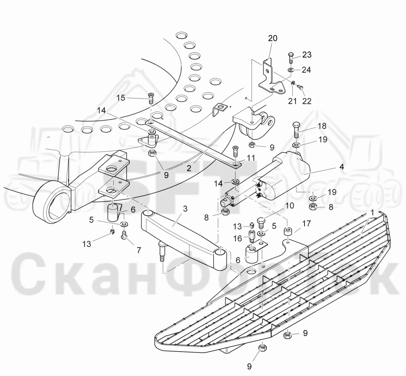 Схема: Komatsu / Лесозаготовительные машины / 941.1 / Каталог запасных частей / Кабина / Кабина / Платформа