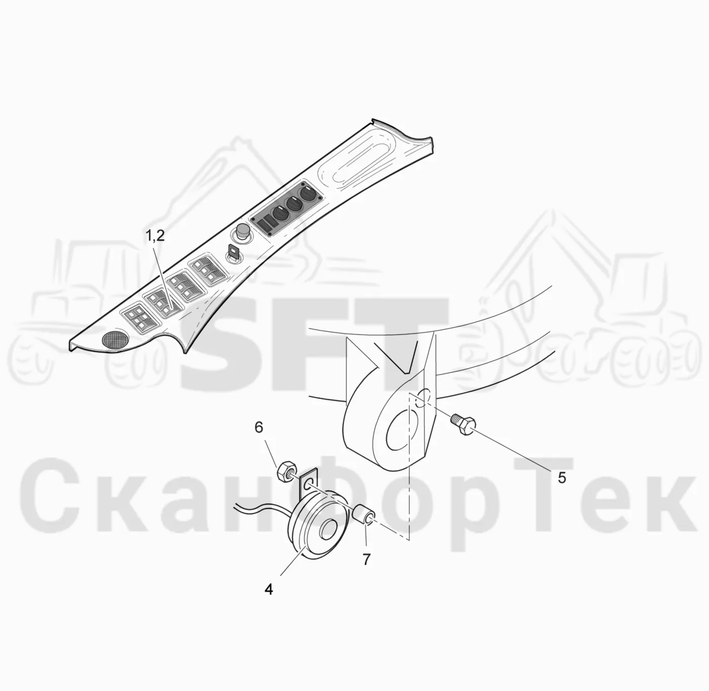 Схема: Valmet / Лесозаготовительные машины / Valmet 941.1 / Valmet 941.1 / Каталог запасных частей / Кабина / Кабина / Гудок