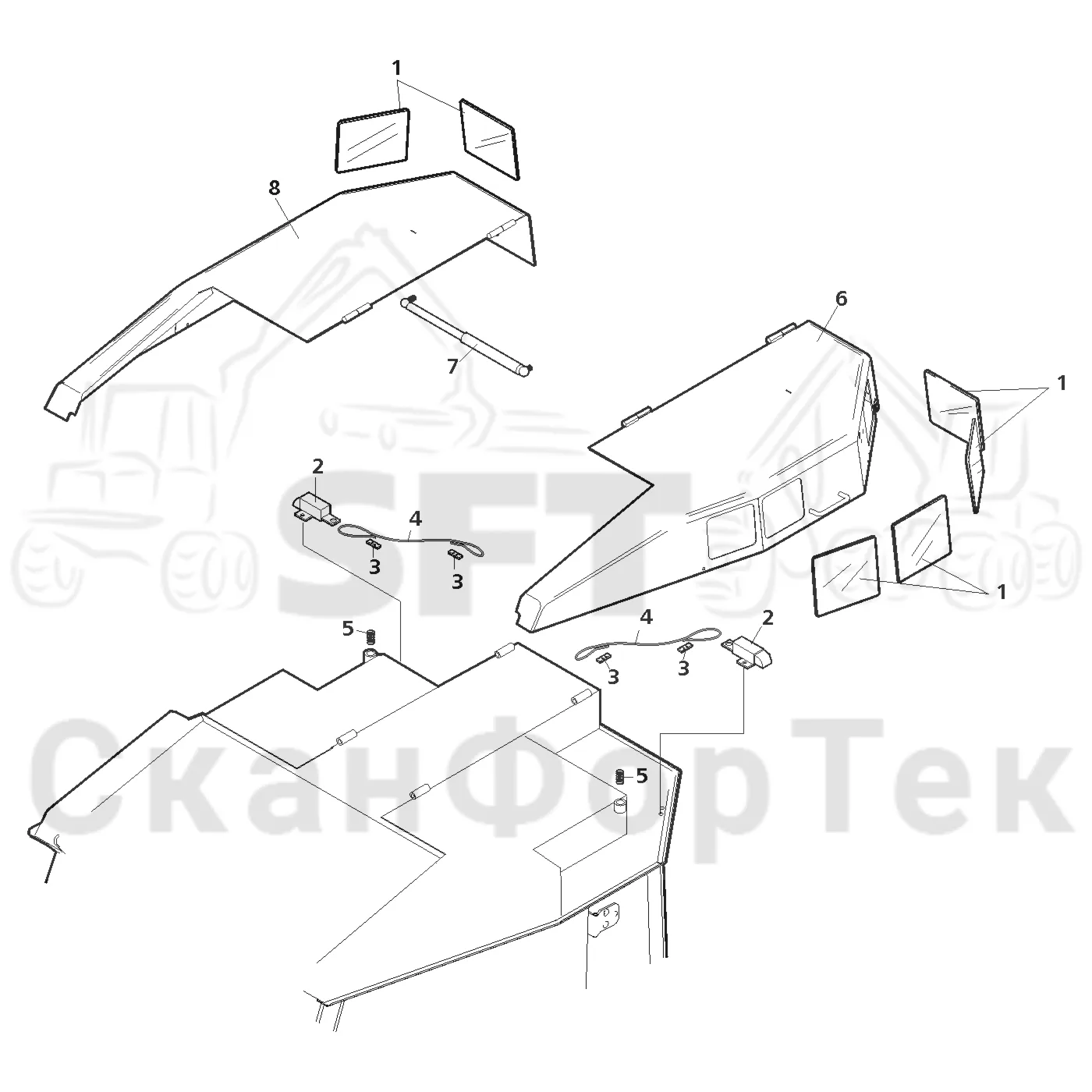 Схема: Valmet / Лесозаготовительные машины / Valmet 941 / Valmet 941 Ch -12070 / Valmet 941 Ch -12070 / Каталог запасных частей / Кабина / Кабина / Люк на крыше