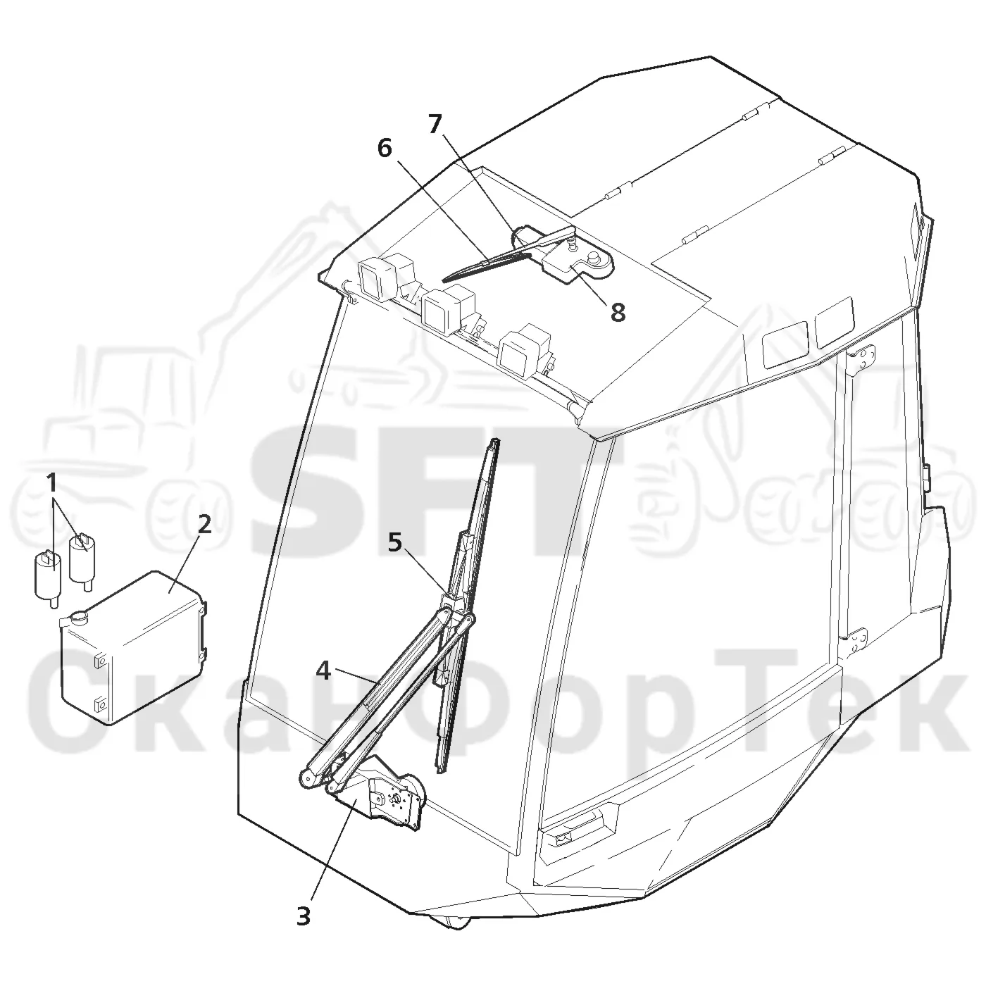 Схема: Valmet / Лесозаготовительные машины / Valmet 941 / Valmet 941 Ch -12070 / Valmet 941 Ch -12070 / Каталог запасных частей / Кабина / Экраны / Стеклоочиститель