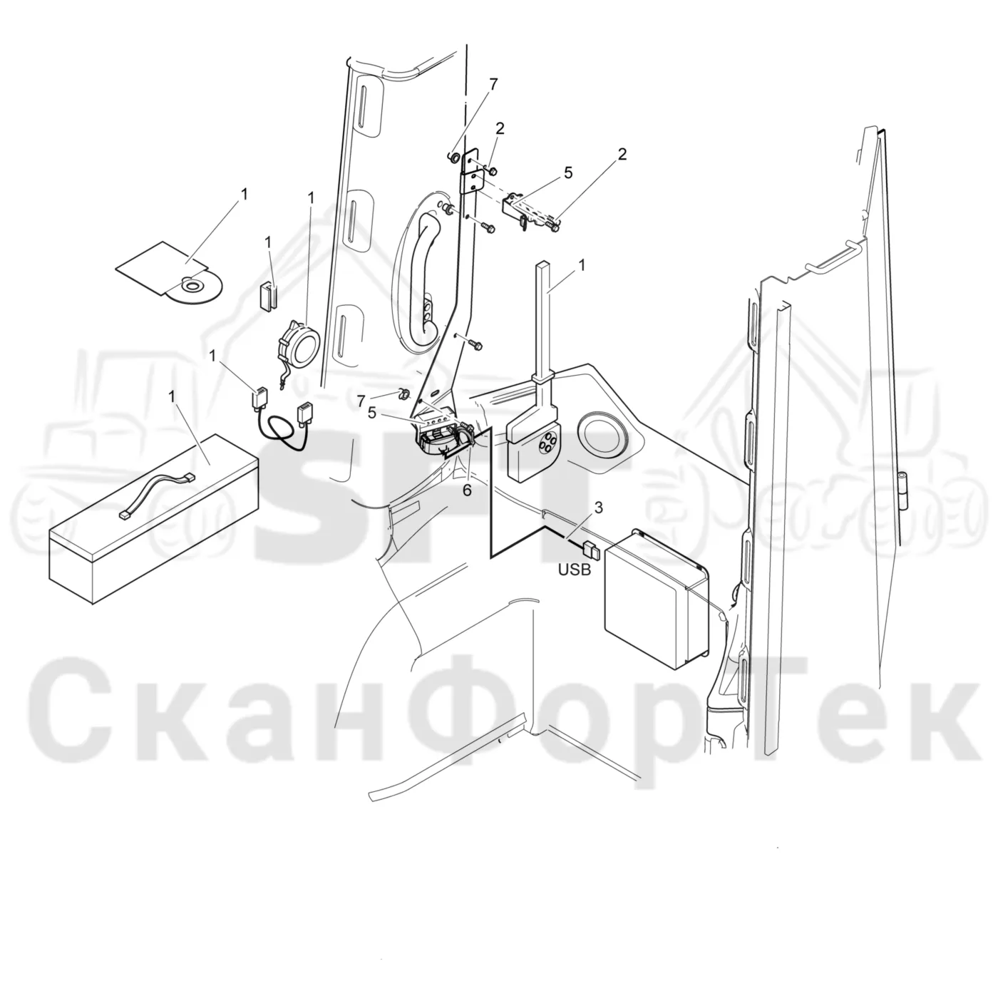 Схема: Komatsu / Лесозаготовительные машины / 941.1 / Каталог запасных частей / Кабина / Салон / Штангенциркуль 9410013301-