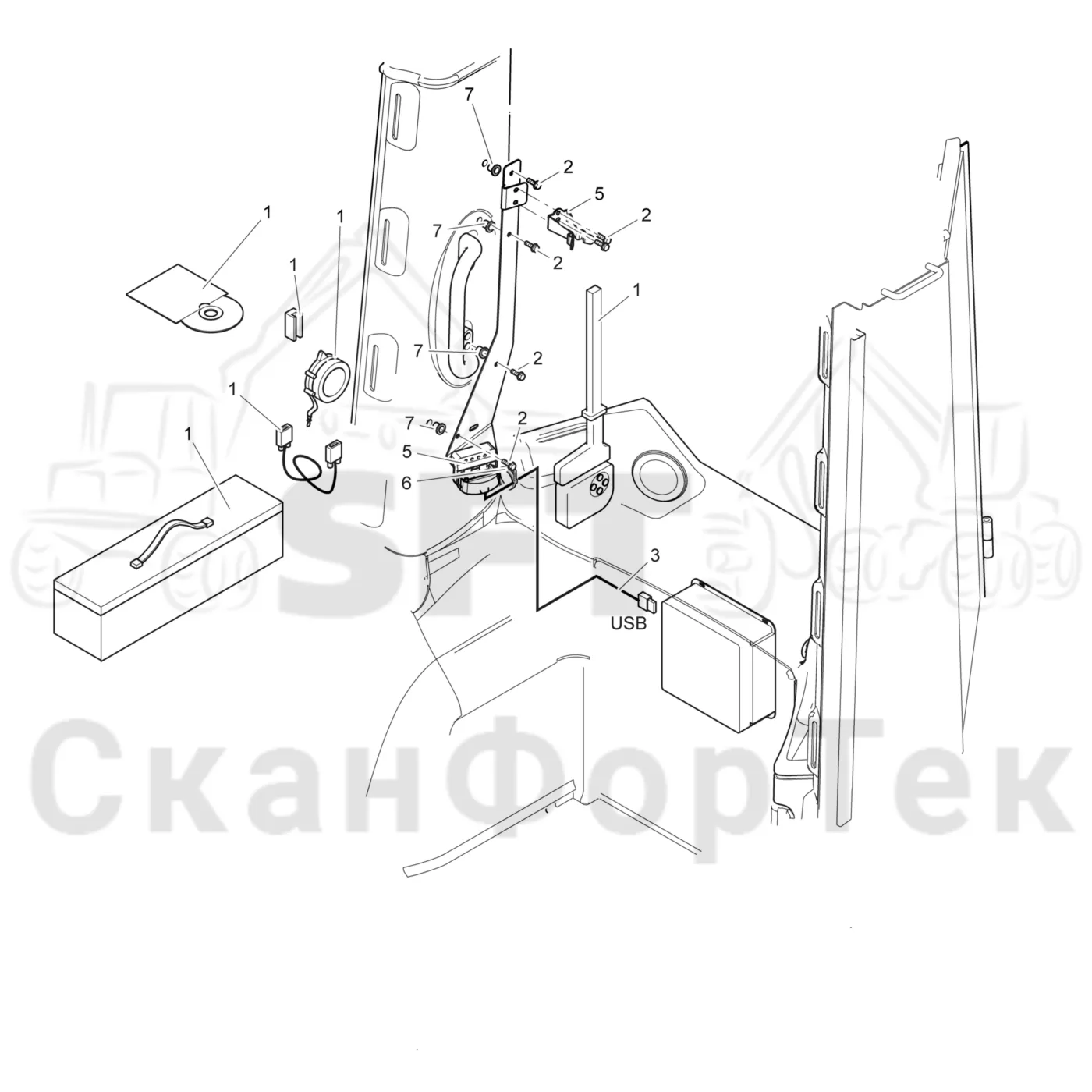 Схема: Komatsu / Лесозаготовительные машины / 941.1 / Каталог запасных частей / Кабина / Салон / Штангенциркуль 9410013501-