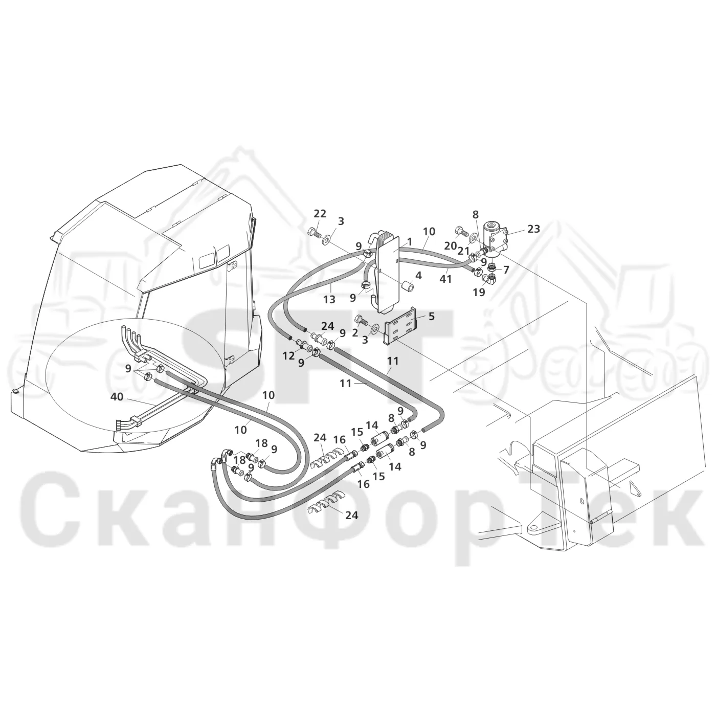 Схема: Valmet / Лесозаготовительные машины / Valmet 941.1 / Valmet 941.1 / Каталог запасных частей / Кабина / Система обогрева и охлаждения / Охлаждение кабины