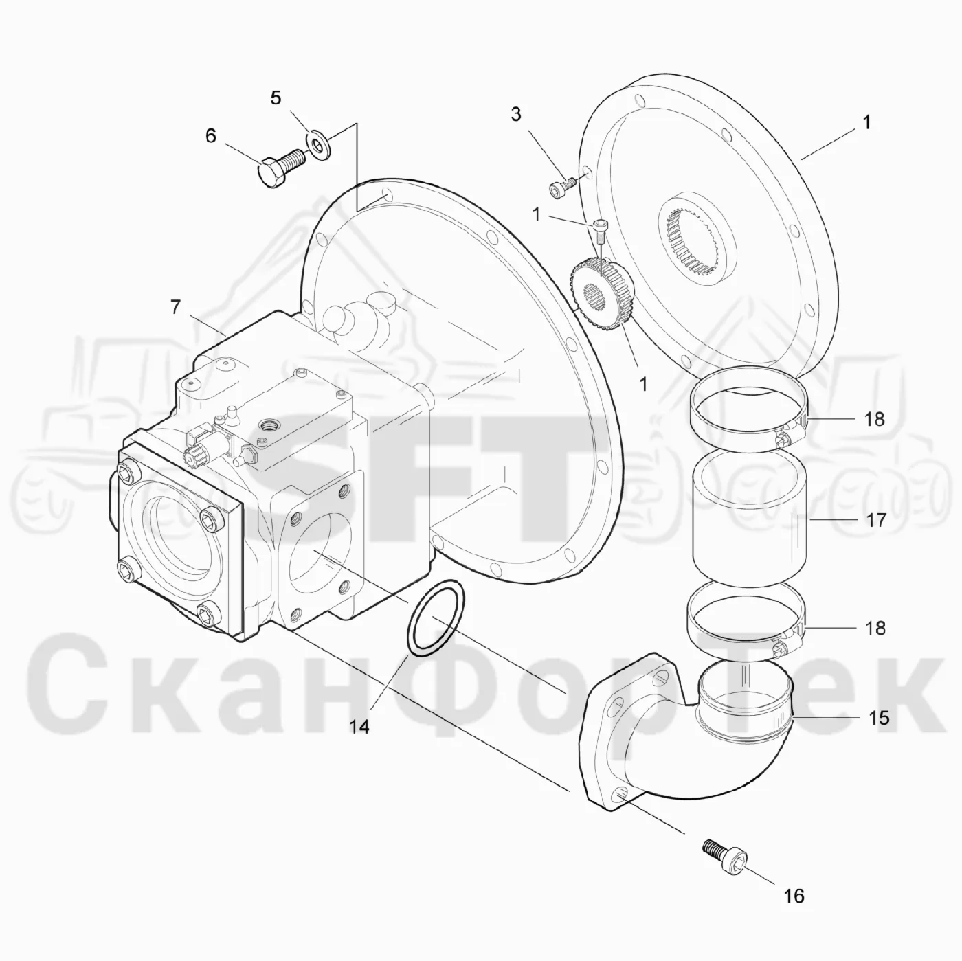 Схема: Valmet / Лесозаготовительные машины / Valmet 941.1 / Valmet 941.1 / Каталог запасных частей / Гидравлика / Гидравлические насосы / Насосная установка