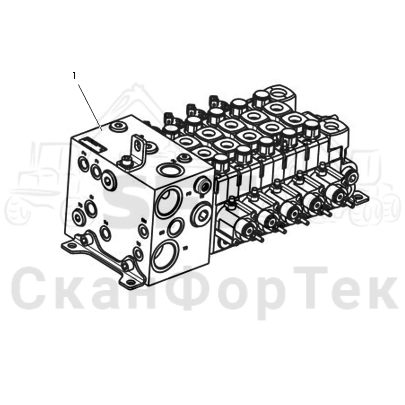 Схема: Valmet / Лесозаготовительные машины / Valmet 941.1 / Valmet 941.1 / Каталог запасных частей / Гидравлика / Клапан подъемного крана / Торцевая секция