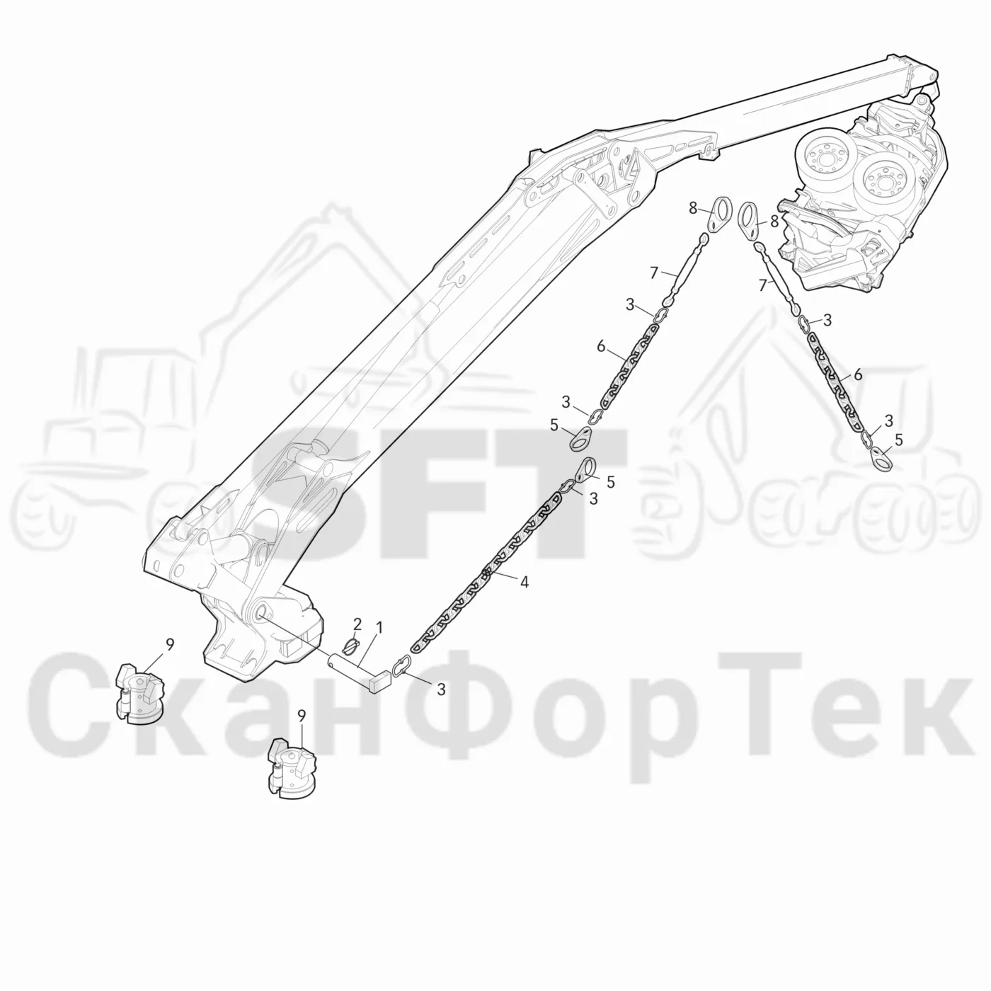 Схема: Valmet / Лесозаготовительные машины / Valmet 931 / Valmet 931 / Каталог запасных частей / Подъемный кран / Опора транспортная