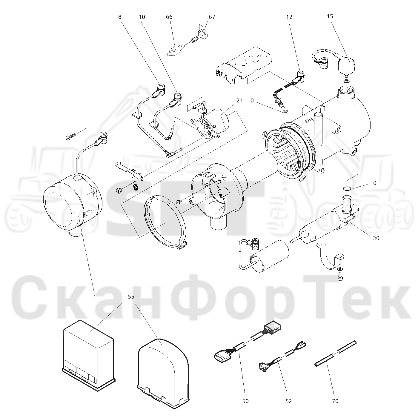 Схема: Valmet / Форвардер / Valmet 830 / Valmet 830 / Каталог запасных частей / Двигатель / Подогреватель / Подогреватель Thermo 90 S / Запасные части подогревателя