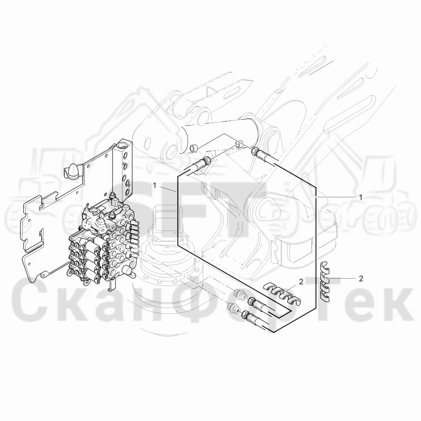 Схема: Komatsu / Лесозаготовительные машины / 931 / Каталог запасных частей / Подъемный кран / Подъемный цилиндр гидравлики