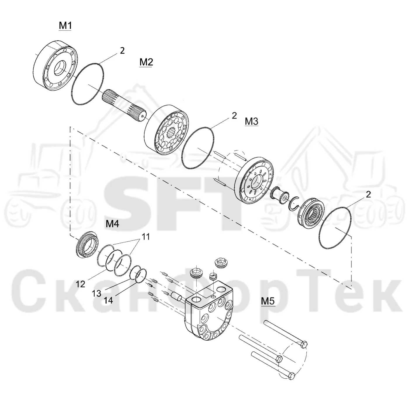 Схема: Подающий ролик Гидравлика · Подающий ролик 400 cc · Spare parts hydraulic motor 1-sp