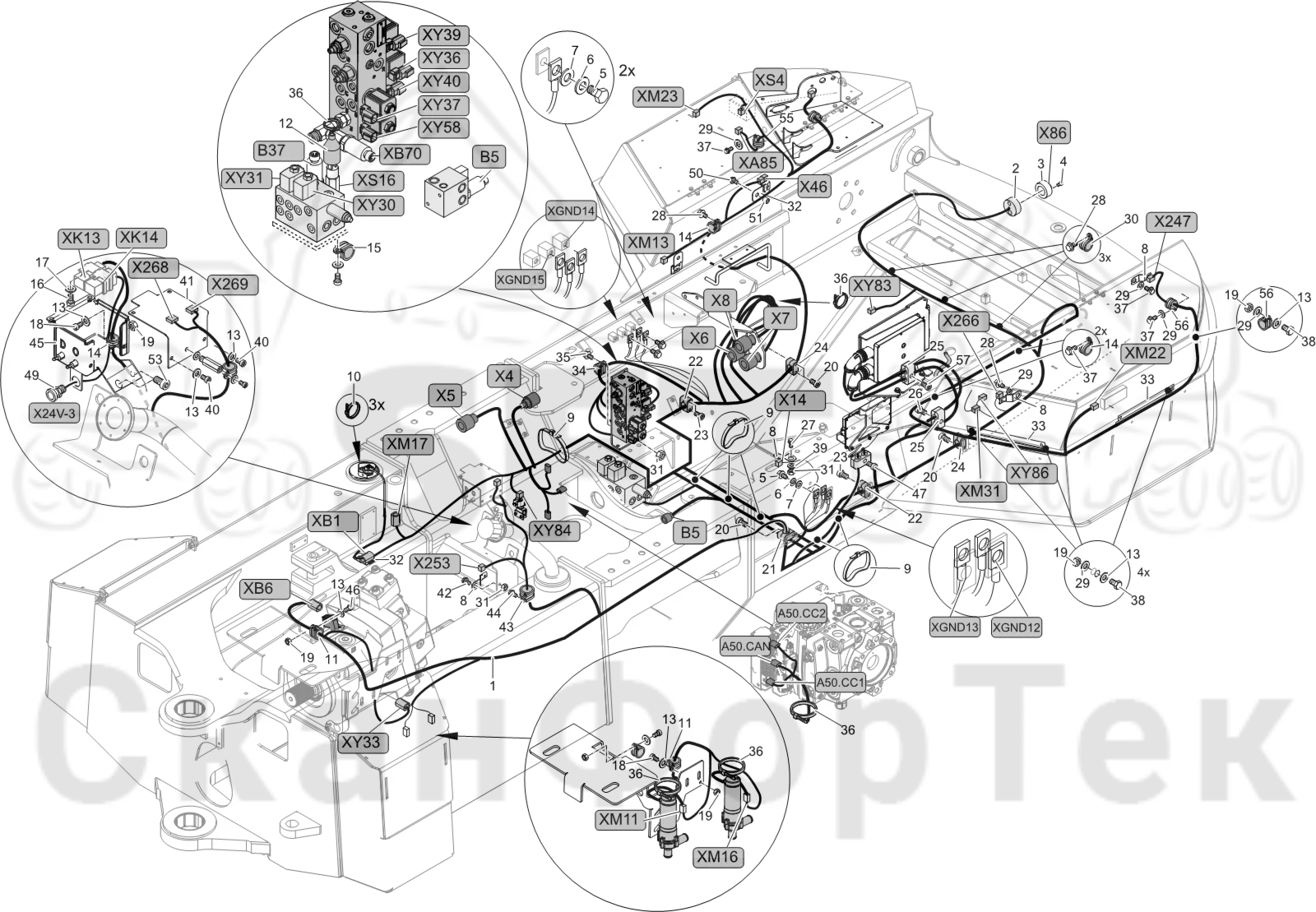 Схема: Комплект кабелей задний 9010053571-