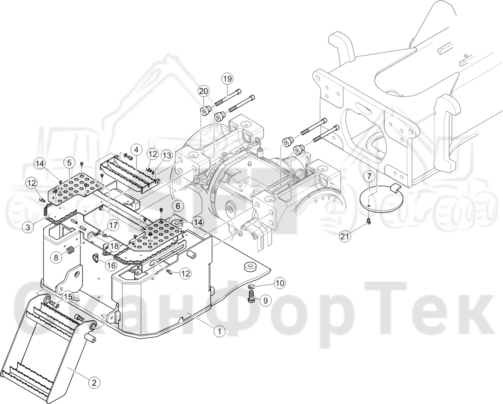 Схема: Передний нижний картер на 6 колес
