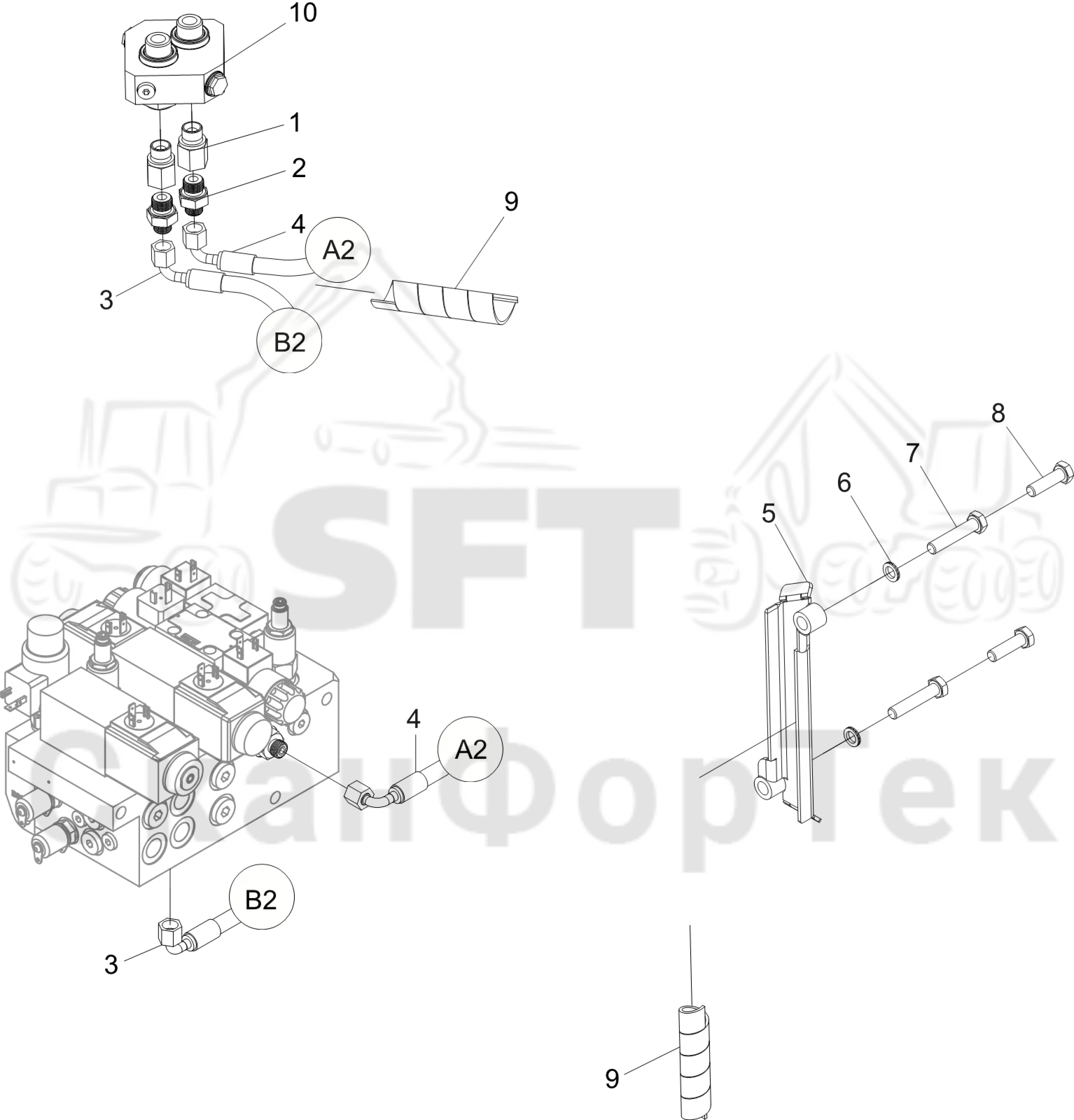 Схема: Гидравлическое оборудование поворотного устройства HX30
