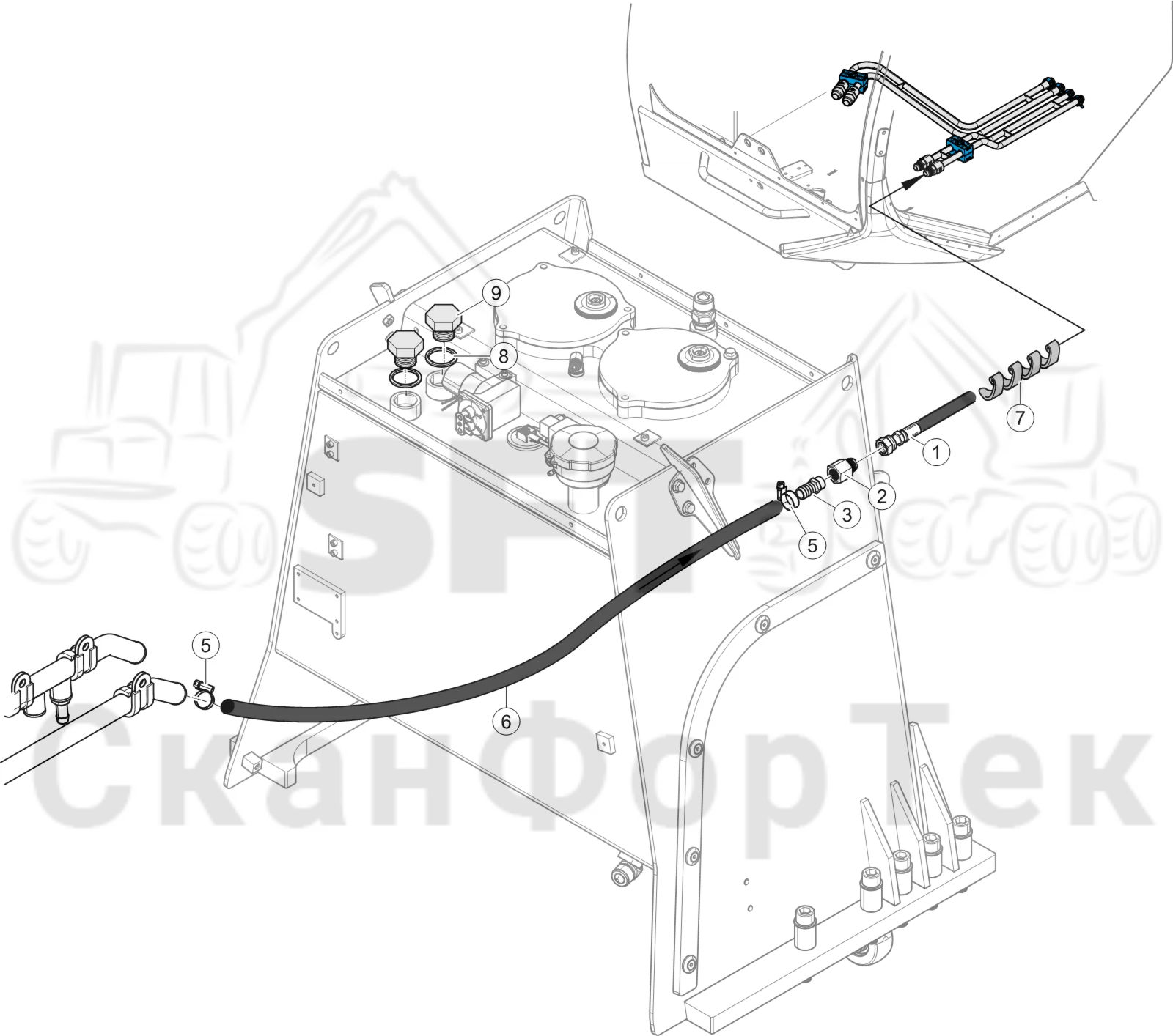Схема: Обогревание кабины Без подогревателя гидравлического бака