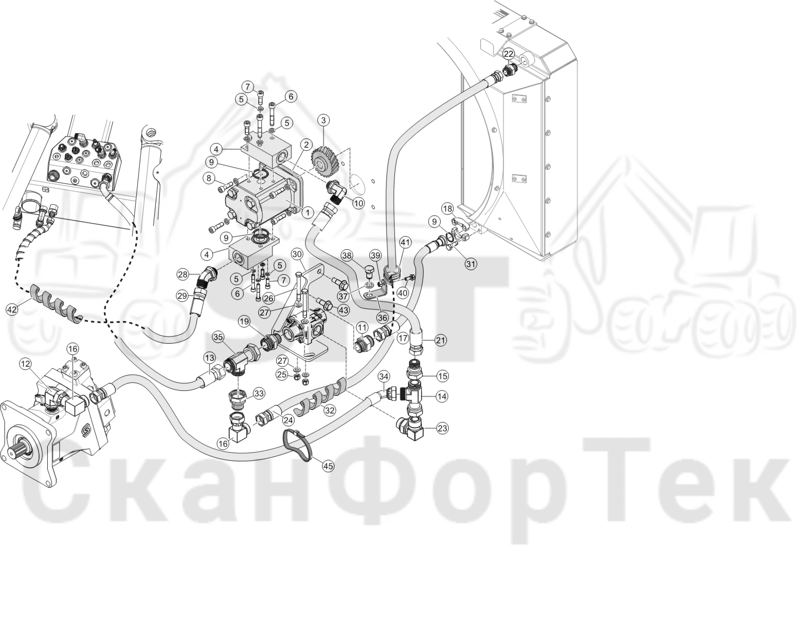 Схема: Охлаждение смазочного масла для гидравлических систем