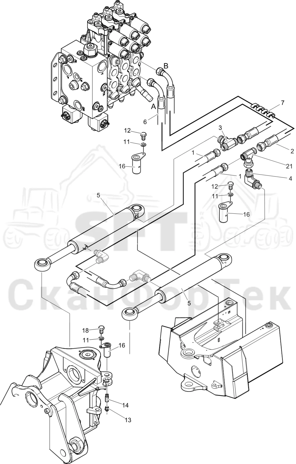 Схема: Komatsu / Лесозаготовительные машины / 951 S/N 9510004367- / Каталог запасных частей / Рулевое управление / Гидравлическое оборудование рулевого управления движением по грунту