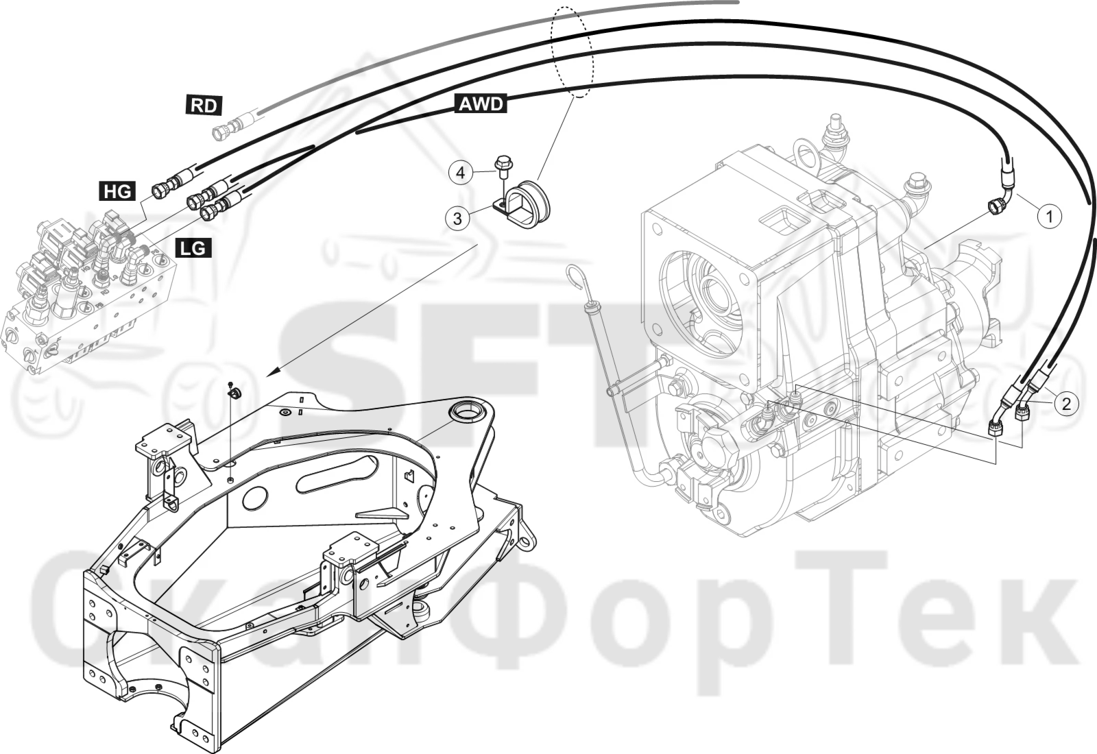 Схема: Клапан обслуживания Подвод шланга STG