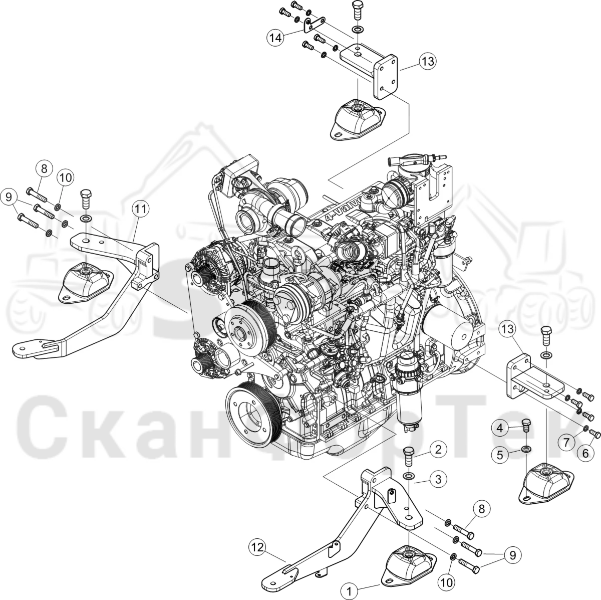 Схема: Установка двигателя