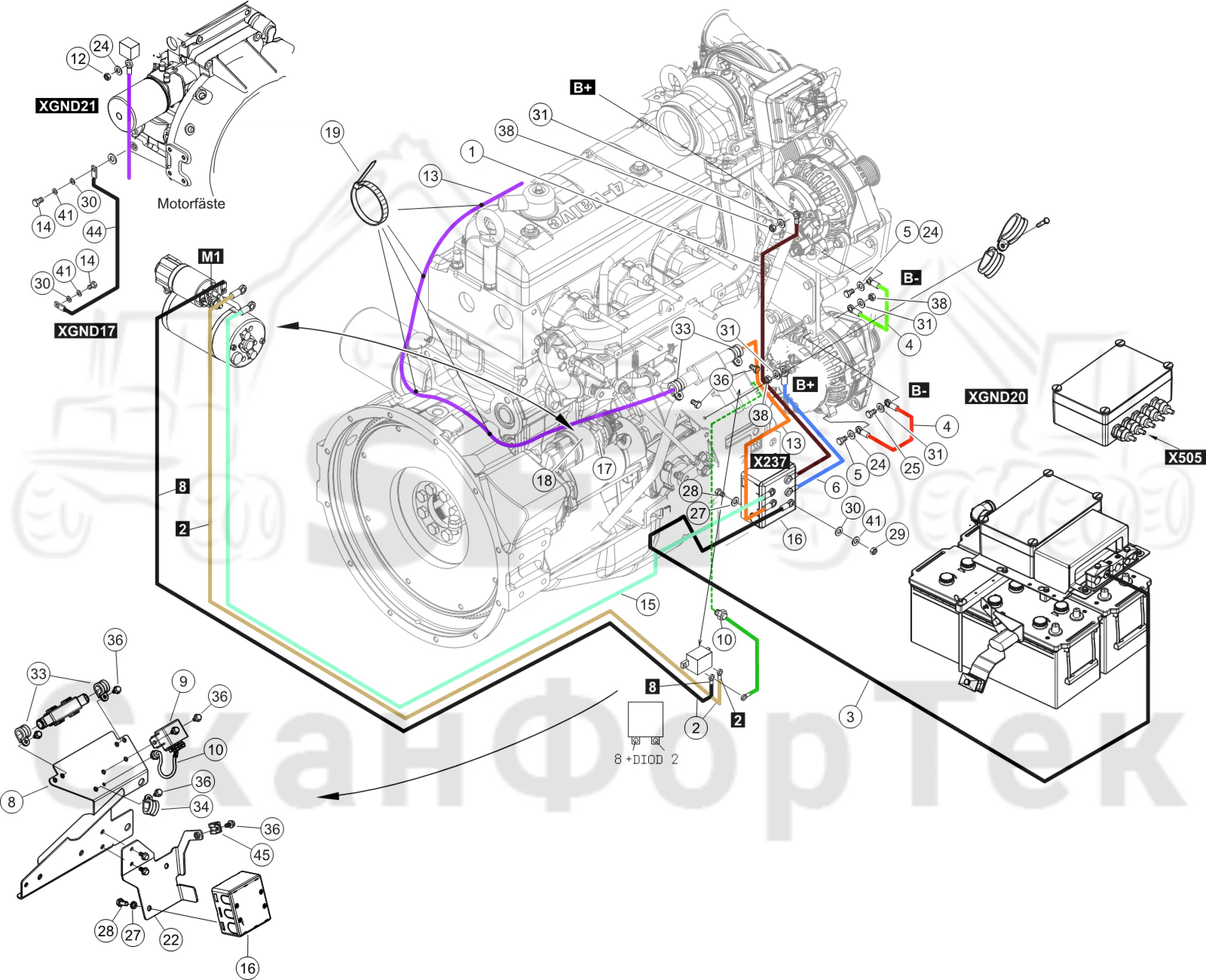Схема: Комплект электрооборудования электродвигателя стартера 8251000351-