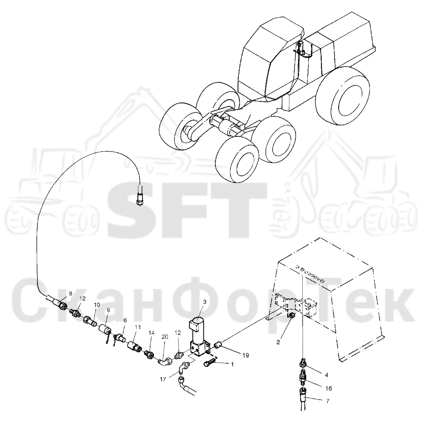 Схема: Valmet / Лесозаготовительные машины / Valmet 921 / Valmet 921 Ch -13270 / Valmet 921 Ch -13270 / Каталог запасных частей / Гидравлика / Заполнение маслом / Заправка масла электрическим насосом
