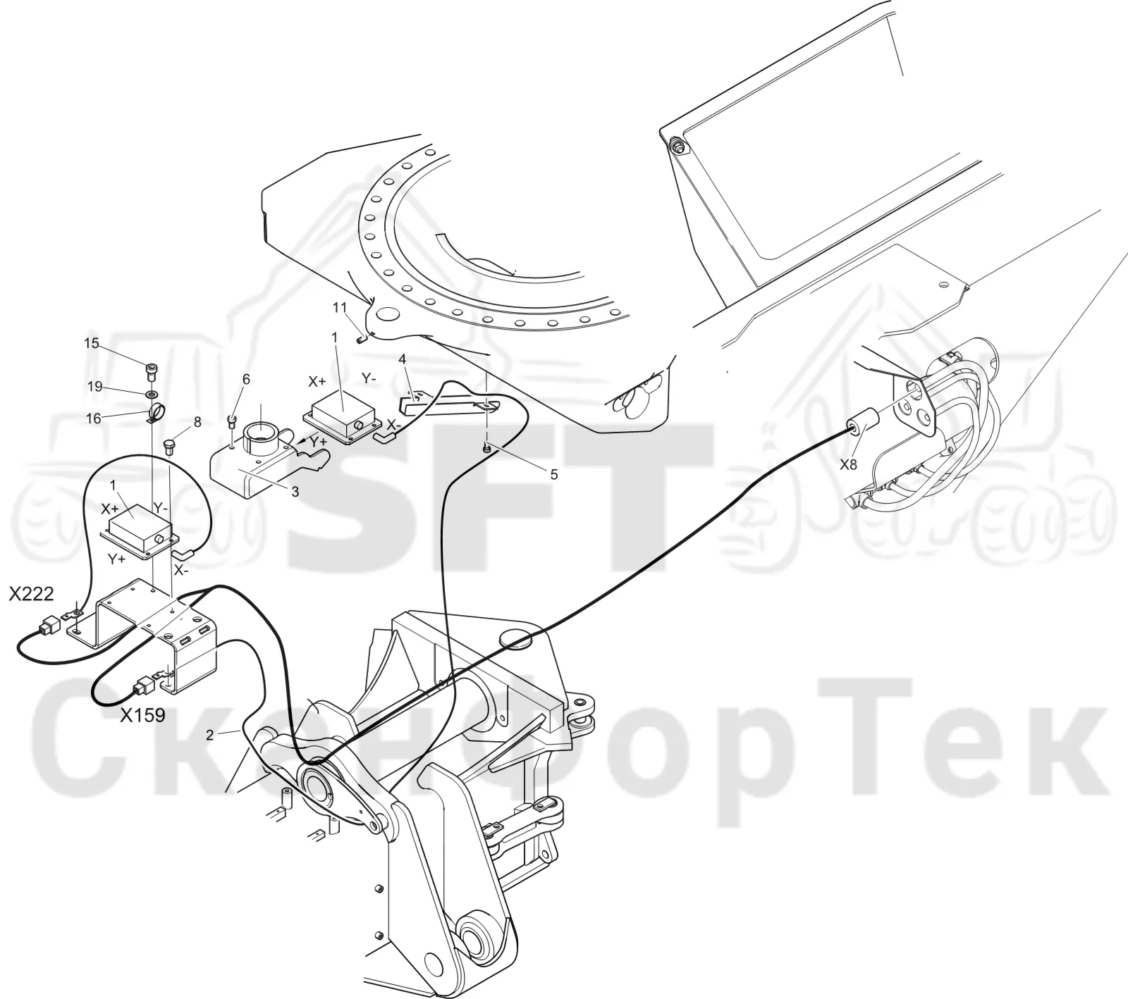 Схема: Komatsu / Лесозаготовительные машины / 901 S/N 9010053267- / Каталог запасных частей / шасси / Датчик автовыравнивания 9010053359-