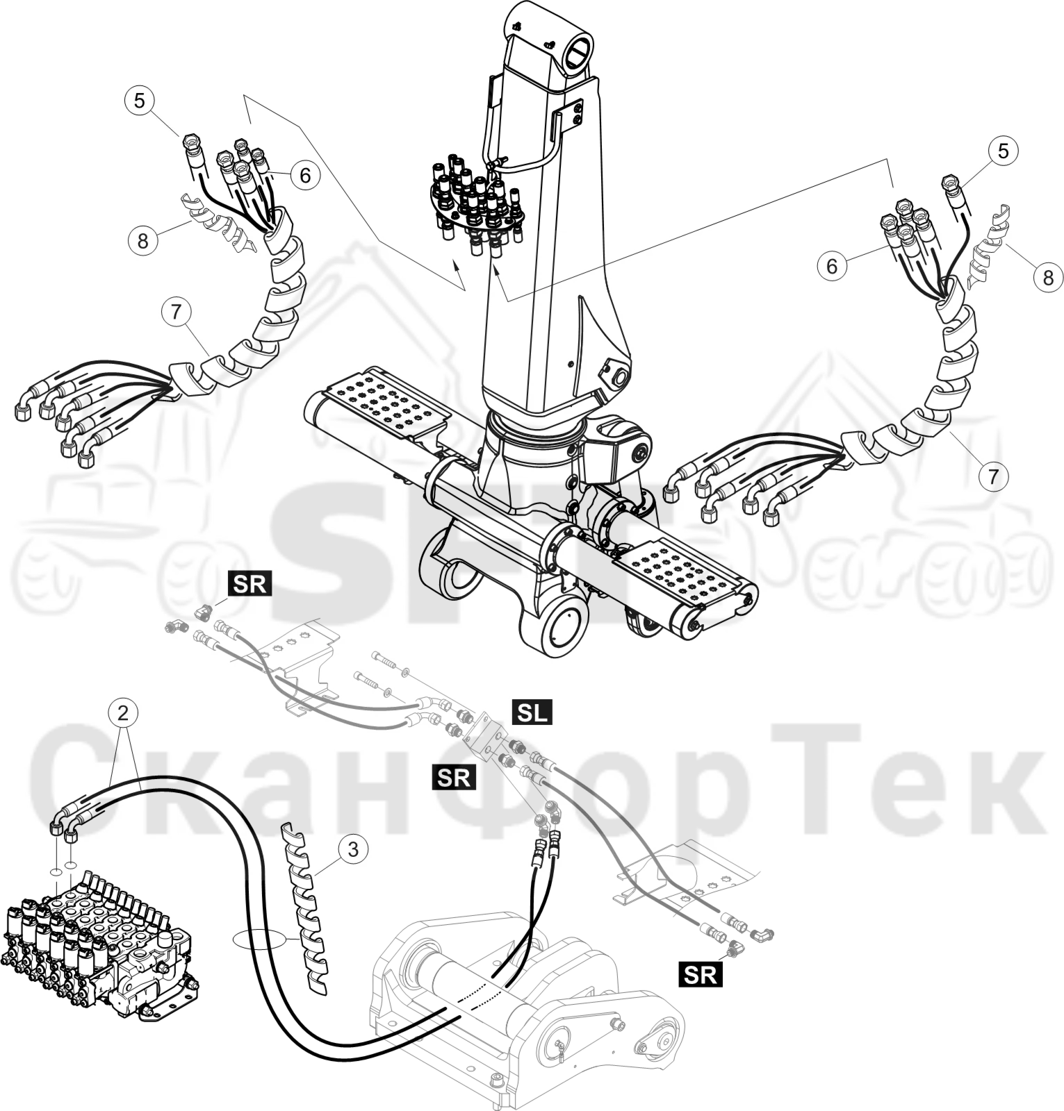 Схема: Подвод шланга Стойка наклона