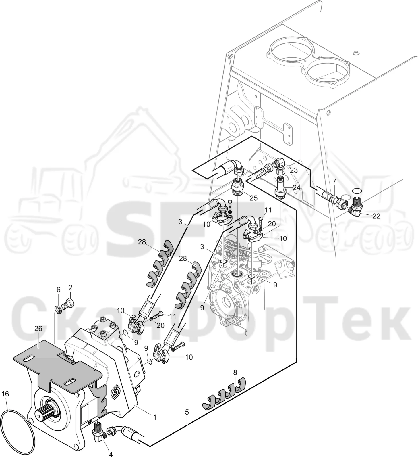 Схема: Komatsu / Лесозаготовительные машины / 901 S/N 9010053267- / Каталог запасных частей / Коробка передач / Гидравлика гидростата