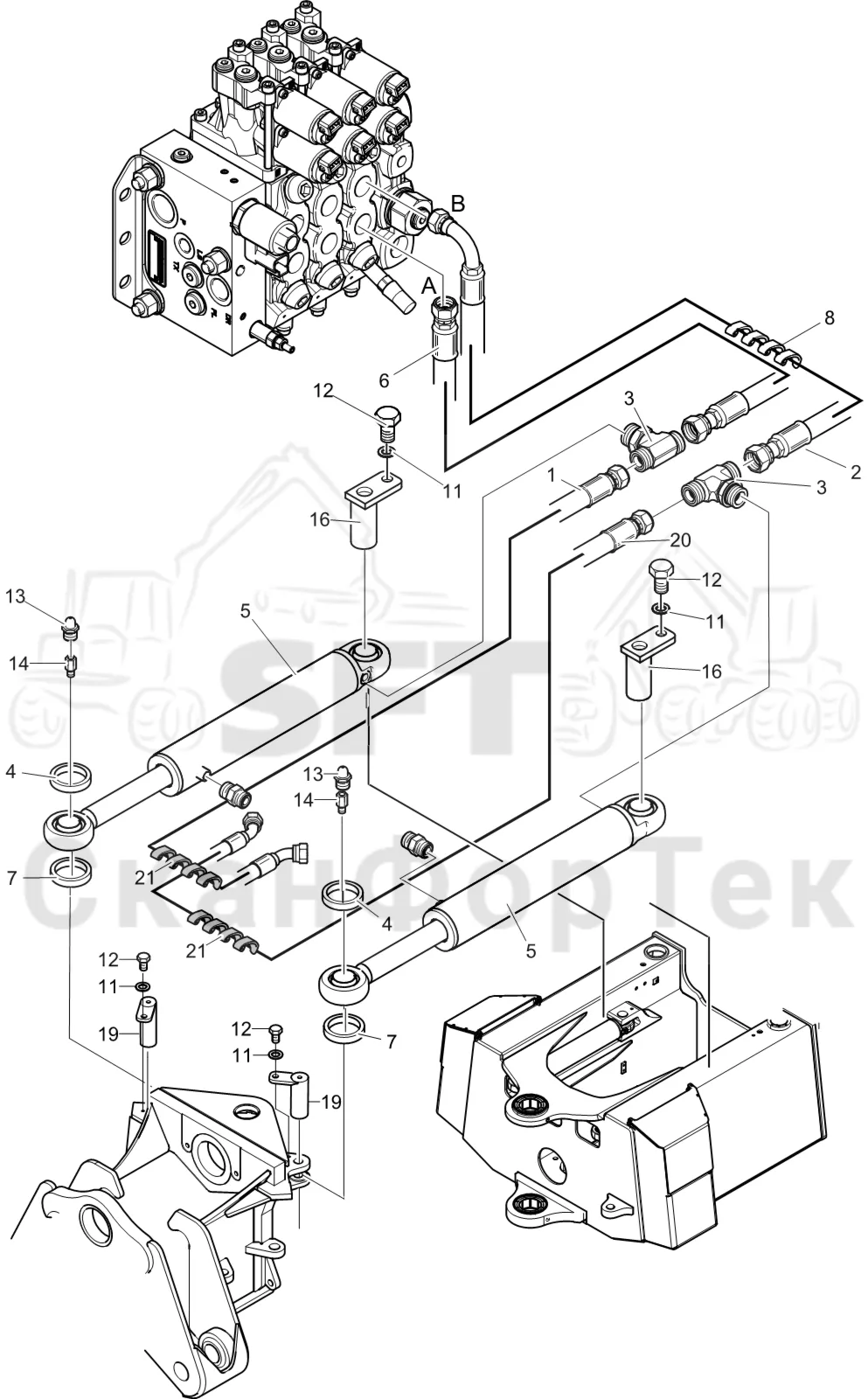 Схема: Komatsu / Лесозаготовительные машины / 901 S/N 9010053267- / Каталог запасных частей / Рулевое управление / Гидравлическое оборудование рулевого управления движением по грунту 9010053441-