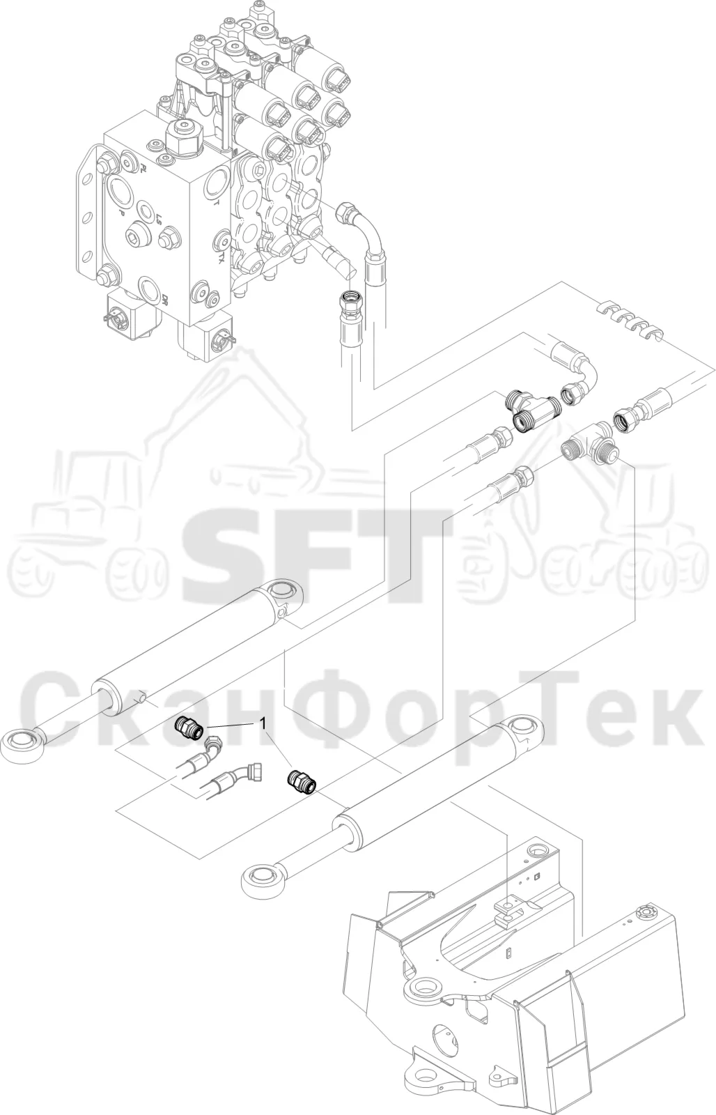 Схема: Komatsu / Лесозаготовительные машины / 911 S/N 9110062167- / Каталог запасных частей / Рулевое управление / Рулевое управление без системы orbitrol