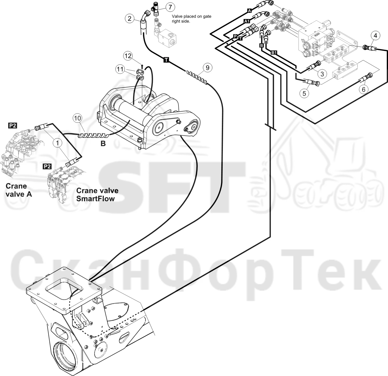 Схема: Опора Гидравлика Подвод шланга