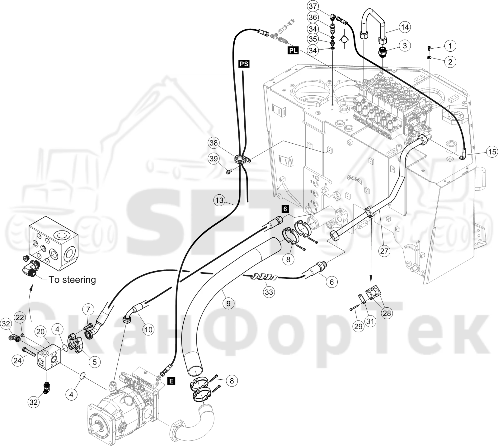 Схема: Подвод шланга 145F