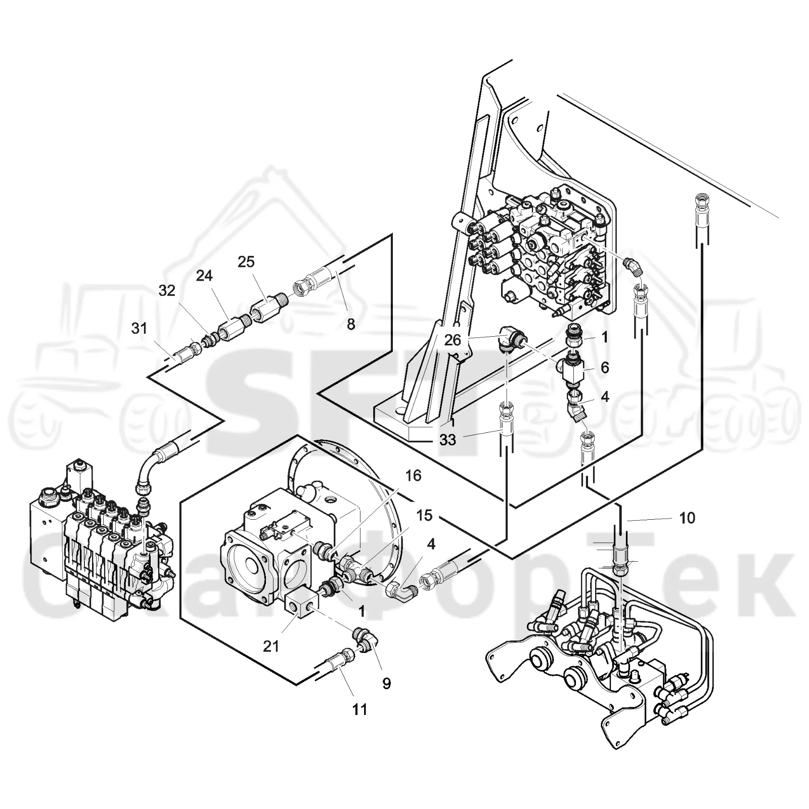 Схема: Valmet / Лесозаготовительные машины / Valmet 941.1 / Valmet 941.1 / Каталог запасных частей / Гидравлика / Гидравлические насосы / Сигнал LS линии гидравлики