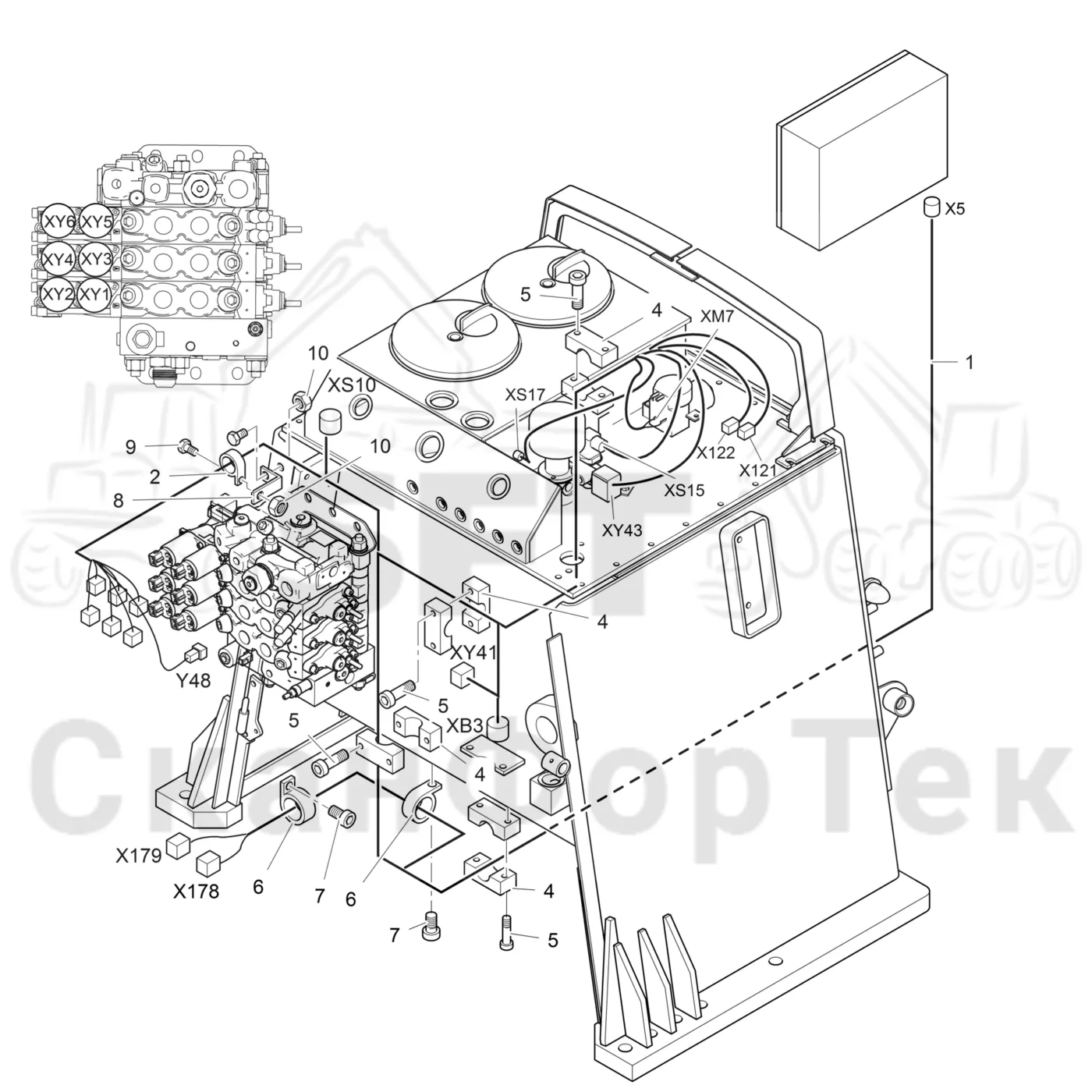Схема: Valmet / Лесозаготовительные машины / Valmet 941.1 / Valmet 941.1 / Каталог запасных частей / Гидравлика / Бак гидравлики / Электрический набор Бак гидравлики