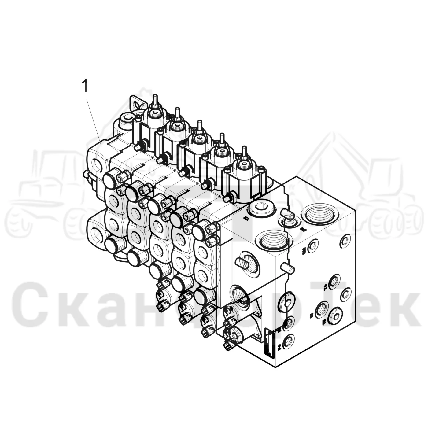 Схема: Komatsu / Лесозаготовительные машины / 941.1 / Каталог запасных частей / Гидравлика / Клапан подъемного крана / Торцевая секция