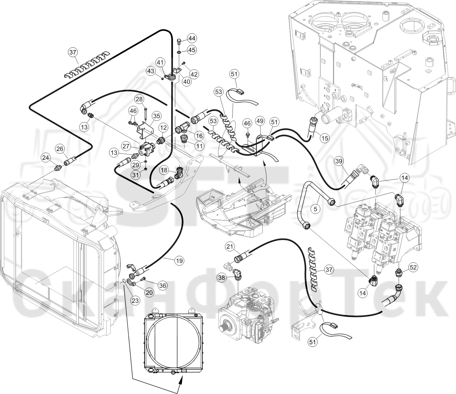 Схема: Охлаждение смазочного масла для гидравлических систем XT