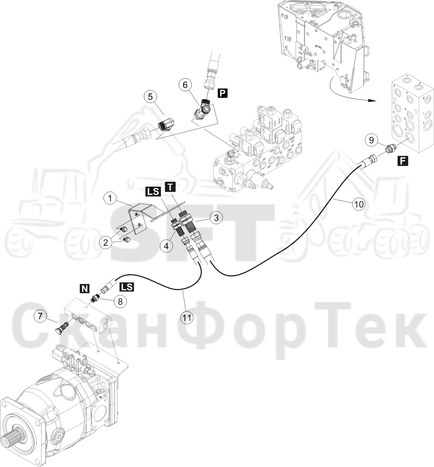 Схема: подвеска Кабина Гидравлика
