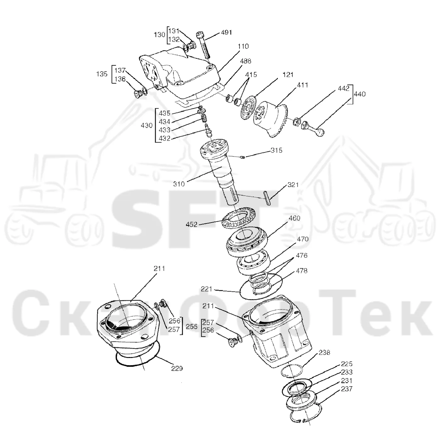 Схема: Valmet / Лесозаготовительные машины / Valmet 941 / Valmet 941 Ch -12070 / Valmet 941 Ch -12070 / Каталог запасных частей / Подъемный кран / Поворотное оборудование кабины / Запасные части гидравлического мотора