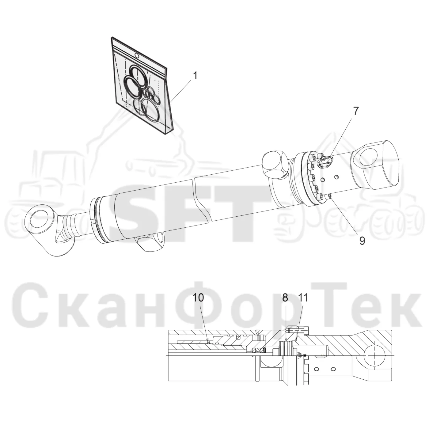 Схема: Телескопический цилиндр/Smart Crane · Запасные части цилиндра