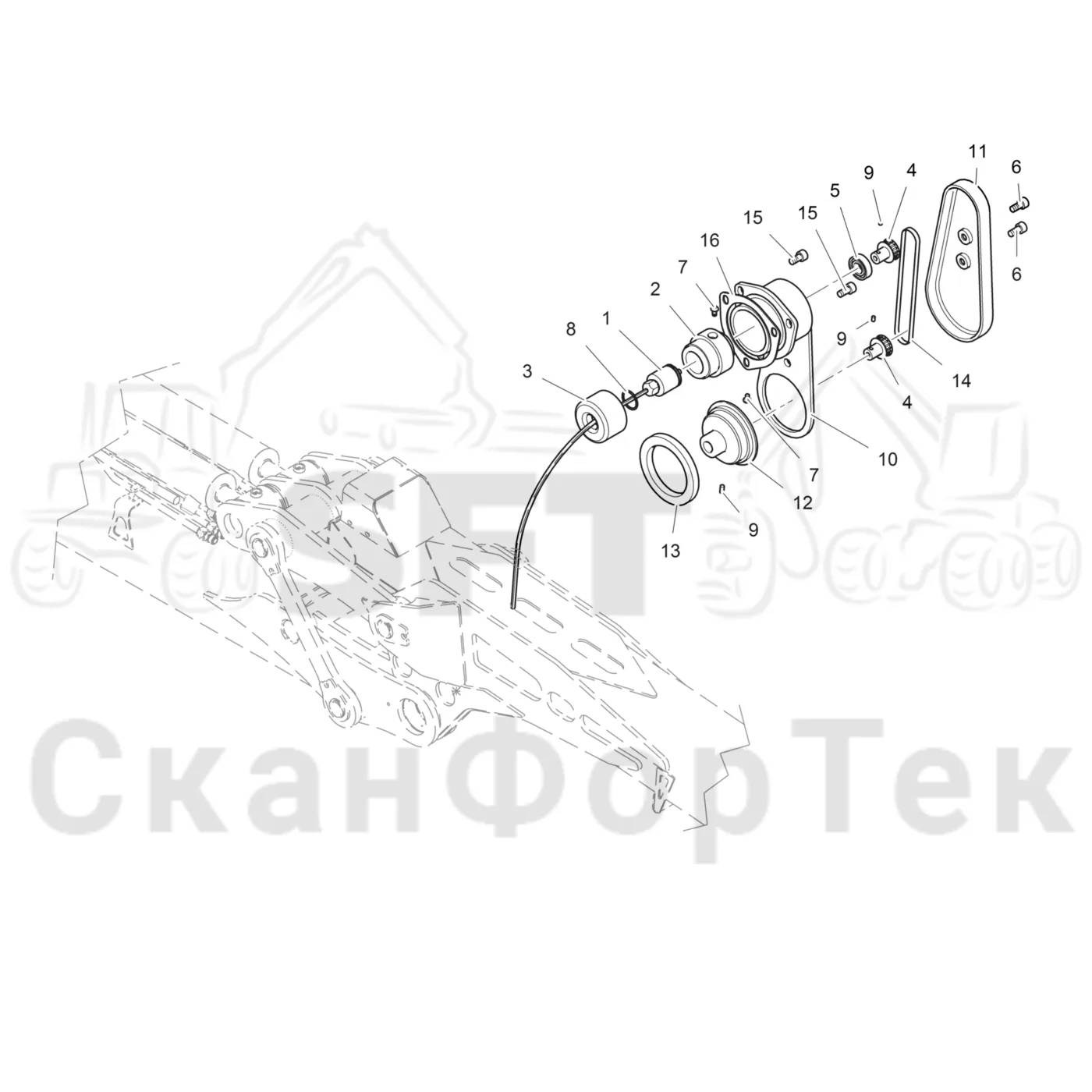 Схема: Komatsu / Лесозаготовительные машины / 941.1 / Каталог запасных частей / Подъемный кран / Основная стрела / Датчик
