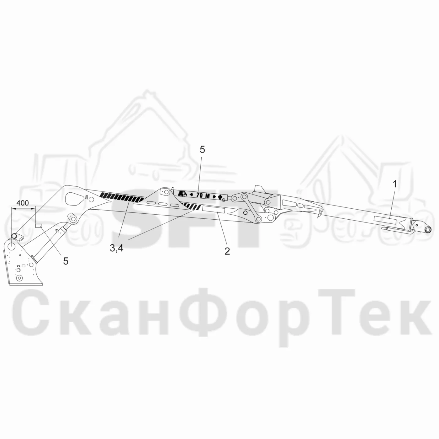 Схема: Komatsu / Лесозаготовительные машины / 941.1 / Каталог запасных частей / Подъемный кран / Основная стрела / Комплект бирок