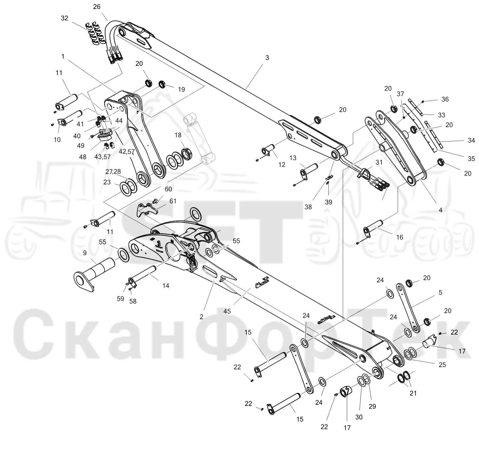 Схема: Komatsu / Лесозаготовительные машины / 901TX .1 / Каталог запасных частей / Подъемный кран / Основная стрела / Основная стрела