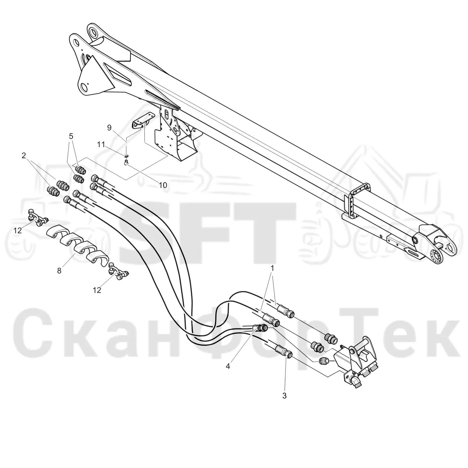 Схема: Komatsu / Лесозаготовительные машины / 911 S/N 9110062167- / Каталог запасных частей / Подъемный кран 200H / Телескопическая стрела / Трубопроводы и шланги 10 m