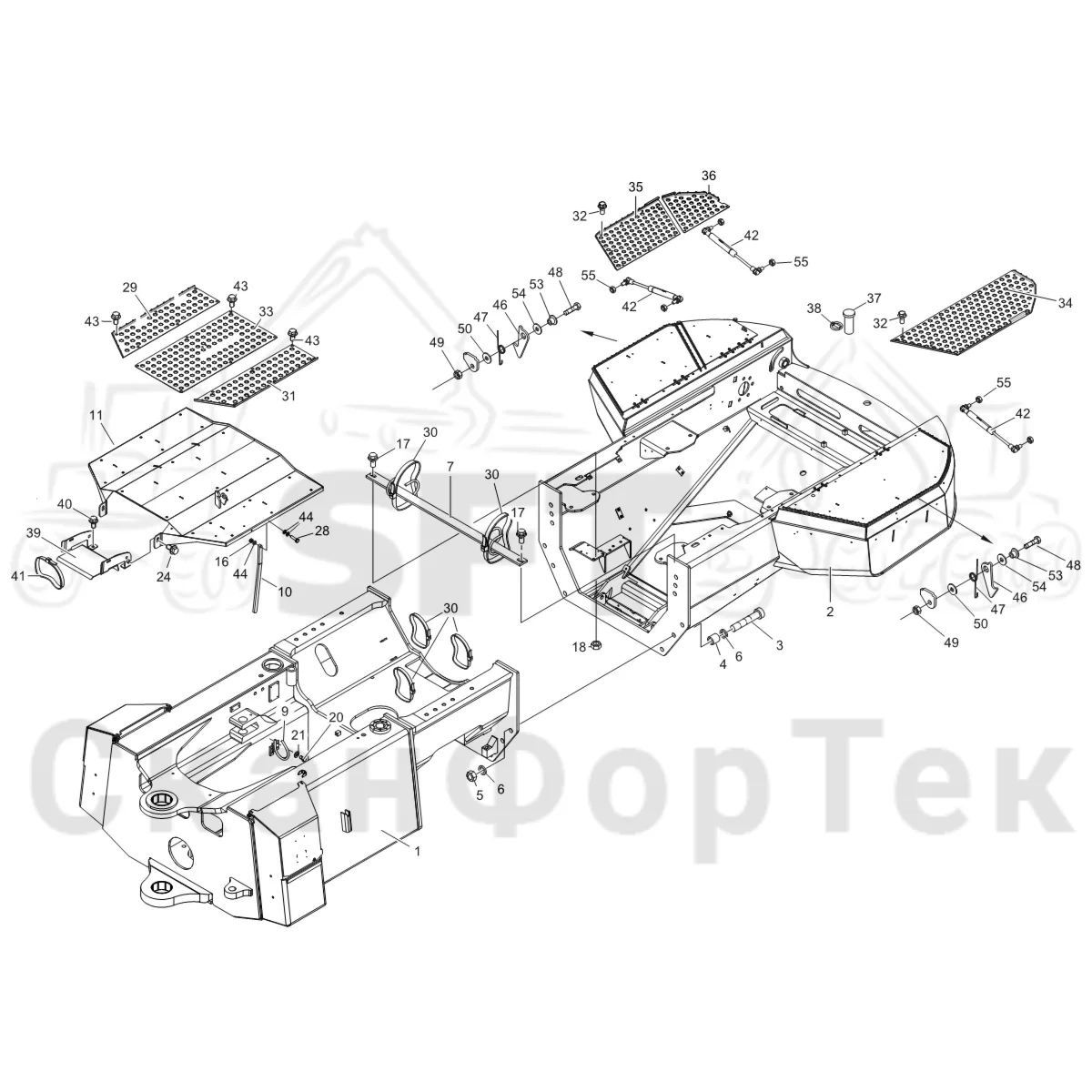 Схема: Komatsu / Лесозаготовительные машины / 951 S/N 9510004367- / Каталог запасных частей / шасси / Рамы / Комплект рамы задний S/N 9510004418-