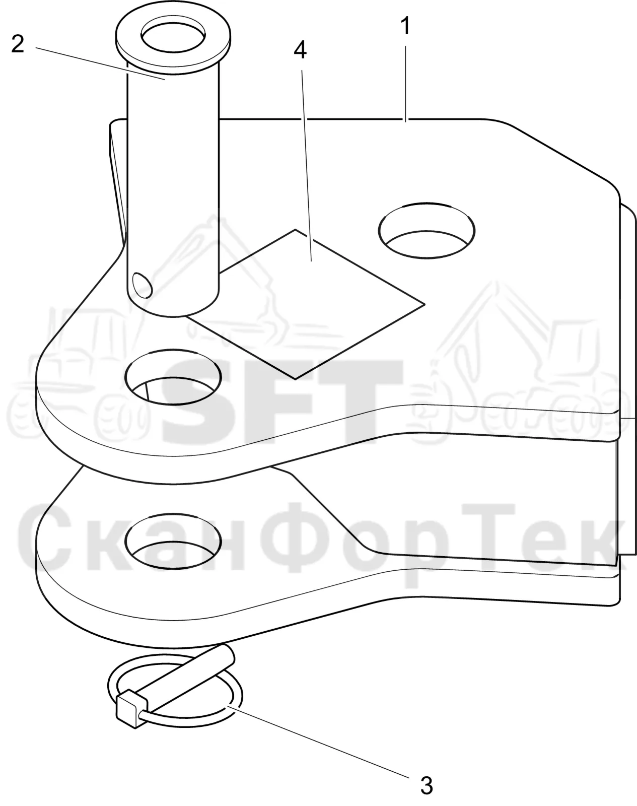 Схема: Komatsu / Лесозаготовительные машины / 911 S/N 9112062167- / Каталог запасных частей / шасси / Рамы / Буксирный крюк