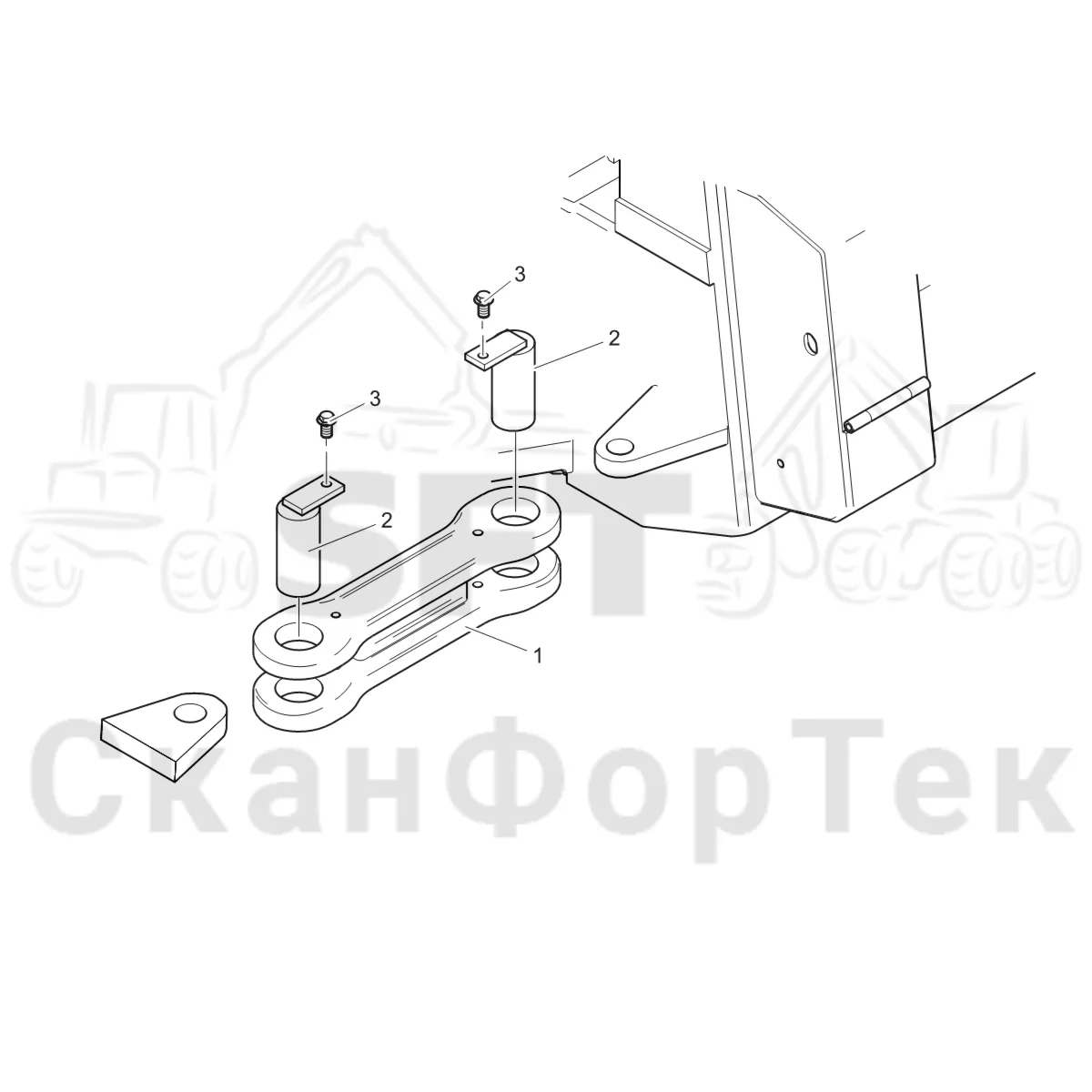 Схема: Komatsu / Лесозаготовительные машины / 951 S/N 9510004367- / Каталог запасных частей / шасси / Рамы / Фиксатор сочленения