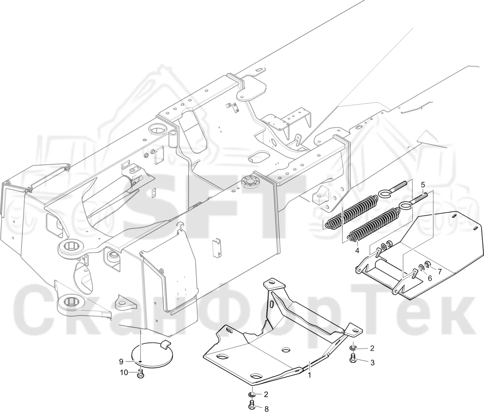 Схема: Komatsu / Лесозаготовительные машины / 951 S/N 9510004367- / Каталог запасных частей / шасси / Картеры нижние / Задний нижний картер