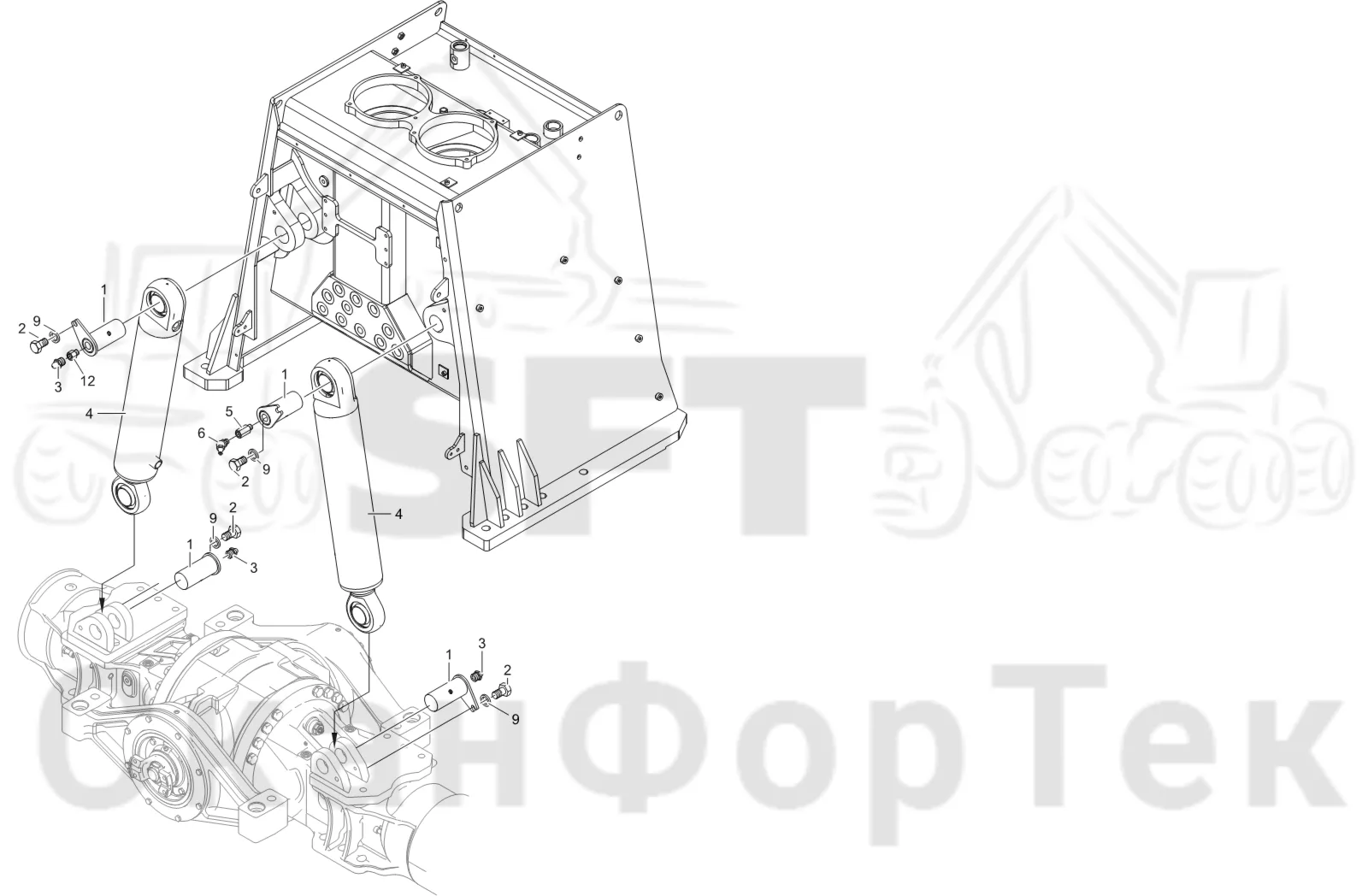 Схема: Komatsu / Лесозаготовительные машины / 951 S/N 9510004367- / Каталог запасных частей / шасси / Стабилизация / Механизмы стабилизации