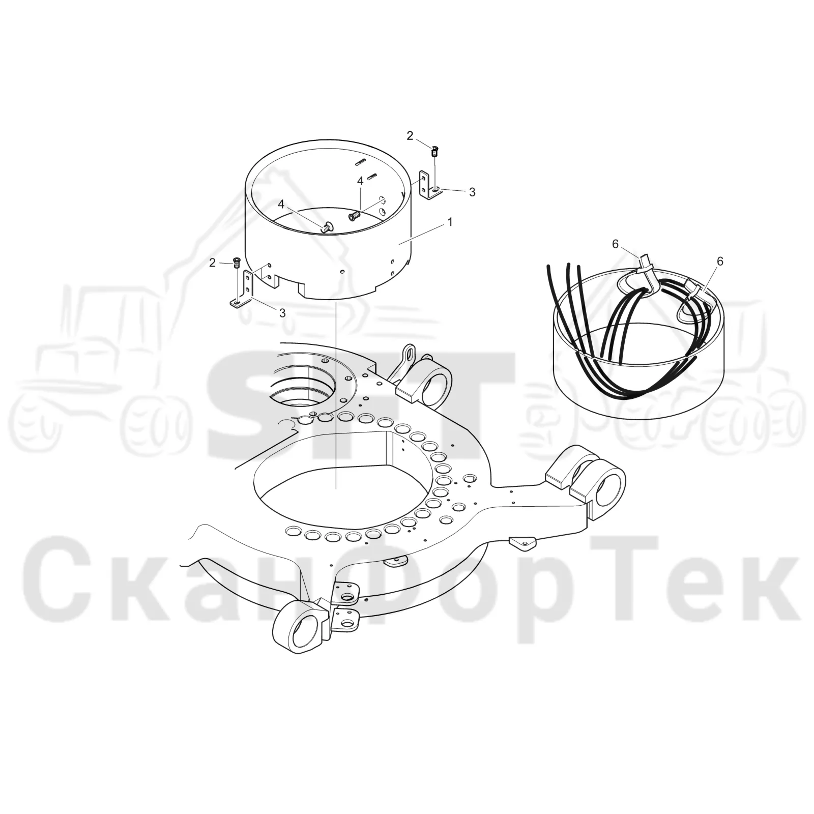 Схема: Komatsu / Лесозаготовительные машины / 931 S/N 9310021067- / Каталог запасных частей / шасси / Оборудование наклона / Прокладка шланга под кабину