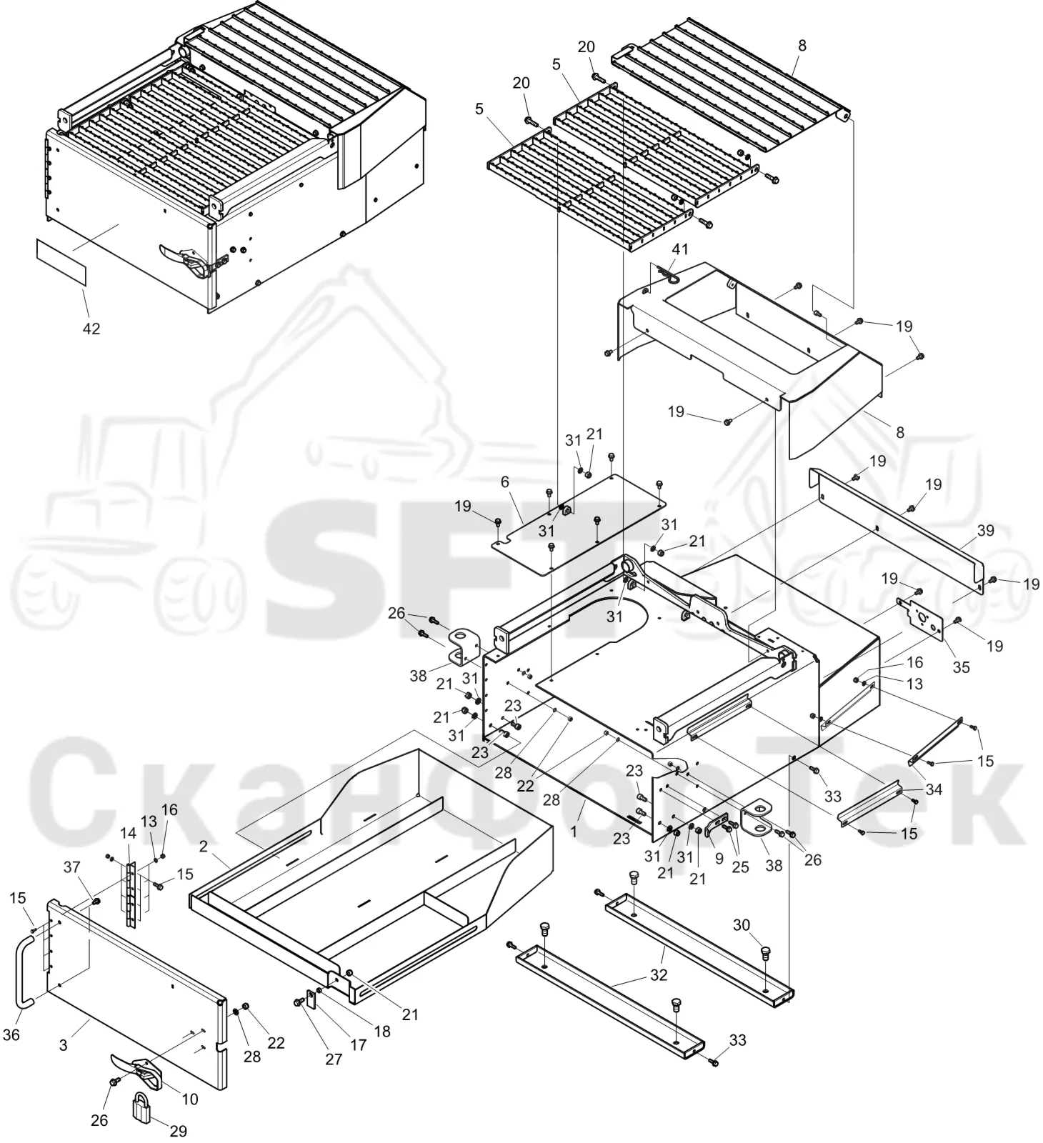 Схема: Komatsu / Лесозаготовительные машины / 951 S/N 9510004367- / Каталог запасных частей / шасси / Инструмент. Корчевка пней / Инструмент. Корчевка пней