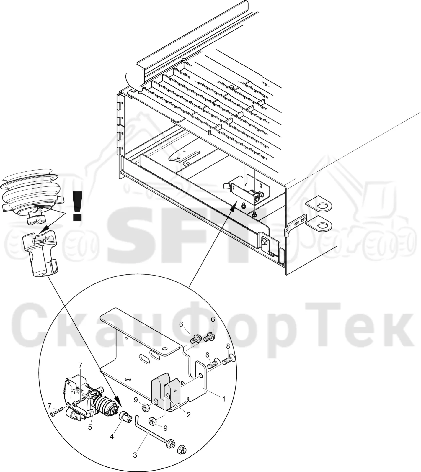 Схема: Komatsu / Лесозаготовительные машины / 951 S/N 9510004367- / Каталог запасных частей / шасси / Инструмент. Корчевка пней / центральный замок